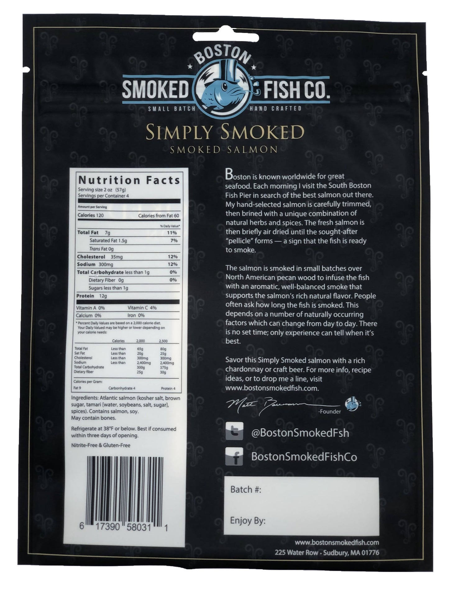 Smoked Salmon Portions (Hot Smoked) *Simply Smoked* - 3-Pack x 3 LB - Boston Smoked Fish Co | Farm2Me Wholesale