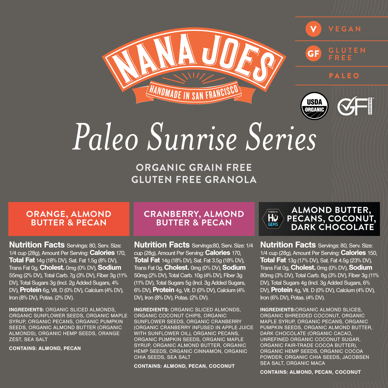 Nana Joe's Granola - Lot de 3 variétés bio paléo de la série Sunrise