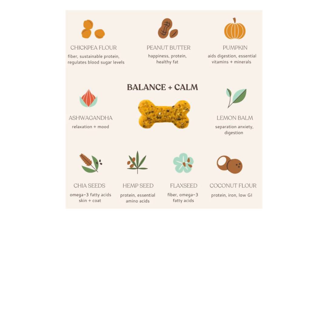 Farm2Me - Pet & Other - Botanical Bones - Balance + Calm Dog Treat Pouches - 4 x 3.2oz - Balance + Calm Dog Treat Pouches - 4 x 3.2oz -