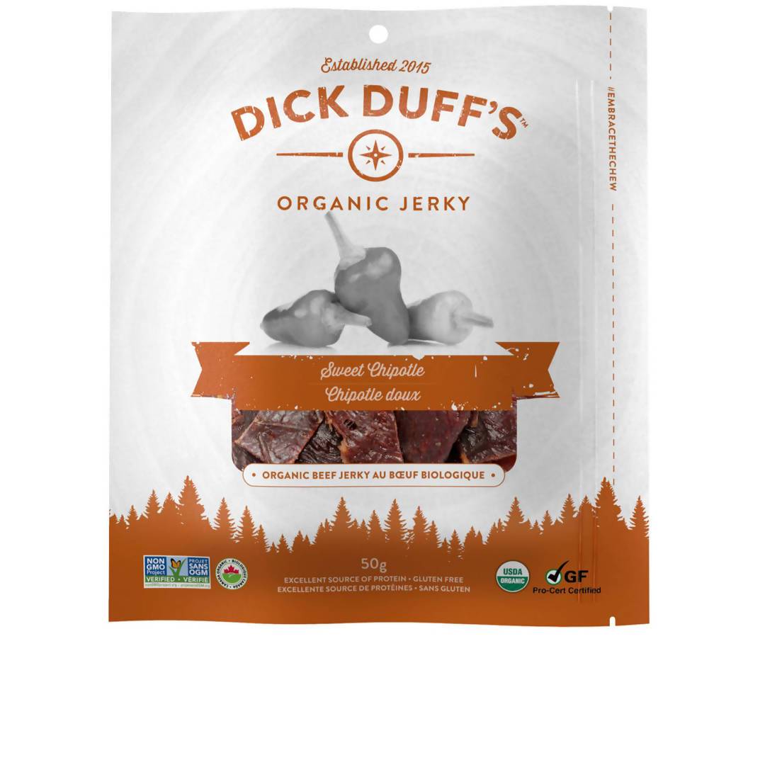 Farm2Me - Meat - Dick Duff’s Organic Jerky - Sweet Chipotle Organic Beef Jerky Bag - 12 x 50 g - Sweet Chipotle Organic Beef Jerky Bag - 12 x 50 g - 627843959502