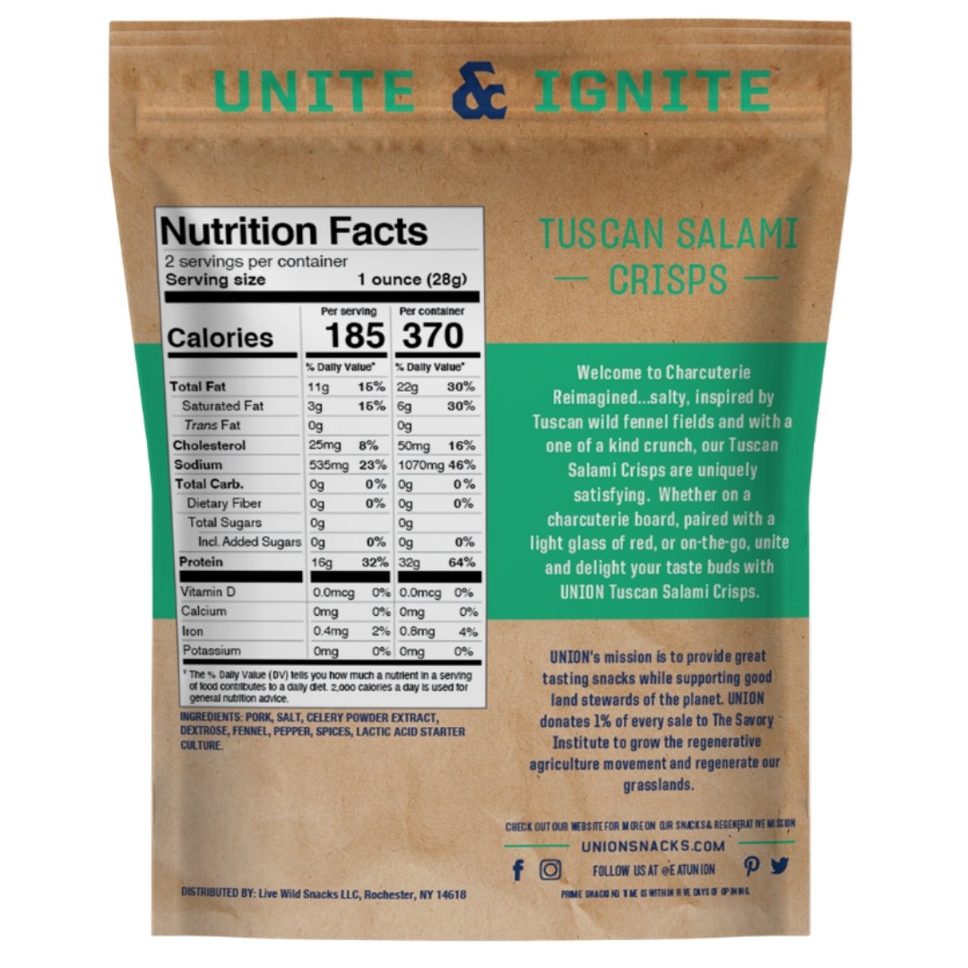 Farm2Me - Snacks - UNION - Tuscan Salami Crisps Bags 12 x 2.0oz - Tuscan Salami Crisps Bags 12 x 2.0oz - 856108008482