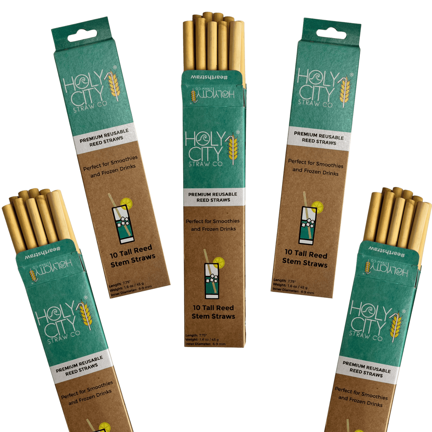 Lot de 5 pailles réutilisables en roseau Holy City Straw