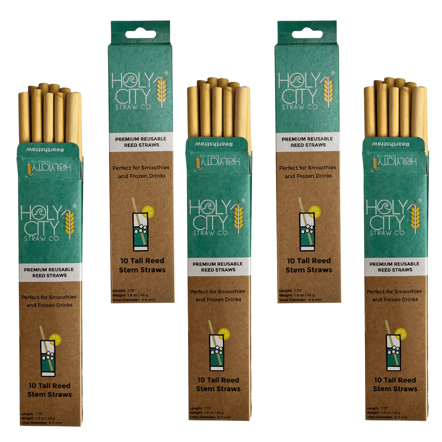 Lot de 5 pailles réutilisables en roseau Holy City Straw