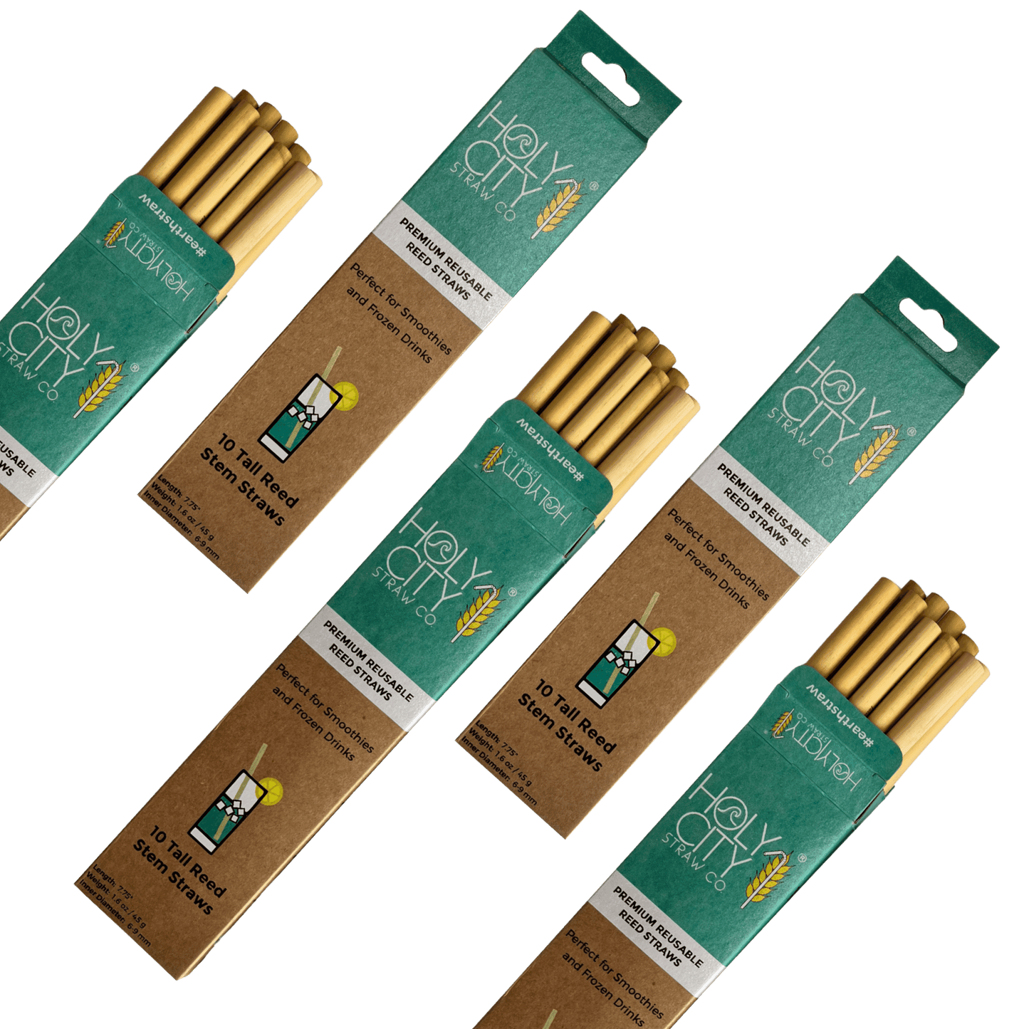 Lot de 5 pailles réutilisables en roseau Holy City Straw