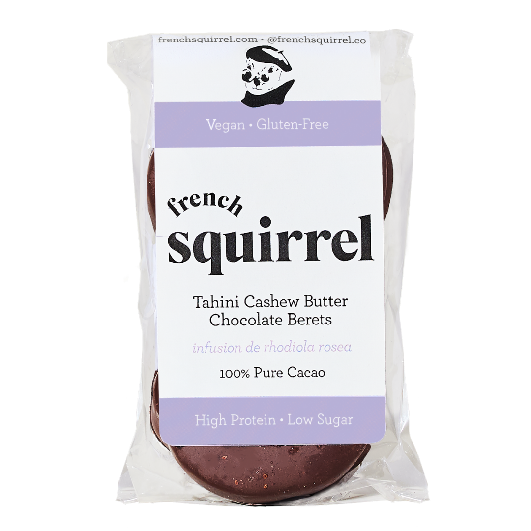 Tahini Cashew Butter Chocolate Berets Pouch (2-pack) - 6 Pouch Box - French Squirrel | Farm2Me Wholesale