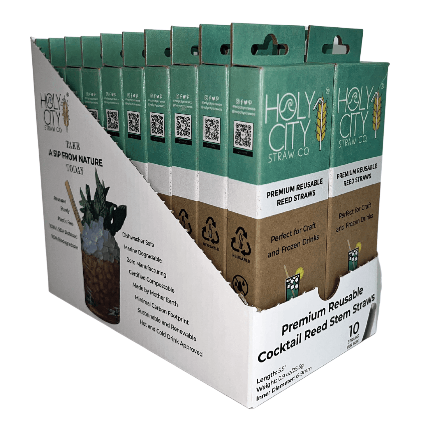 Cocktail Reed Stem Drinking Straws Inner pack 20 boxes 10 ct Left