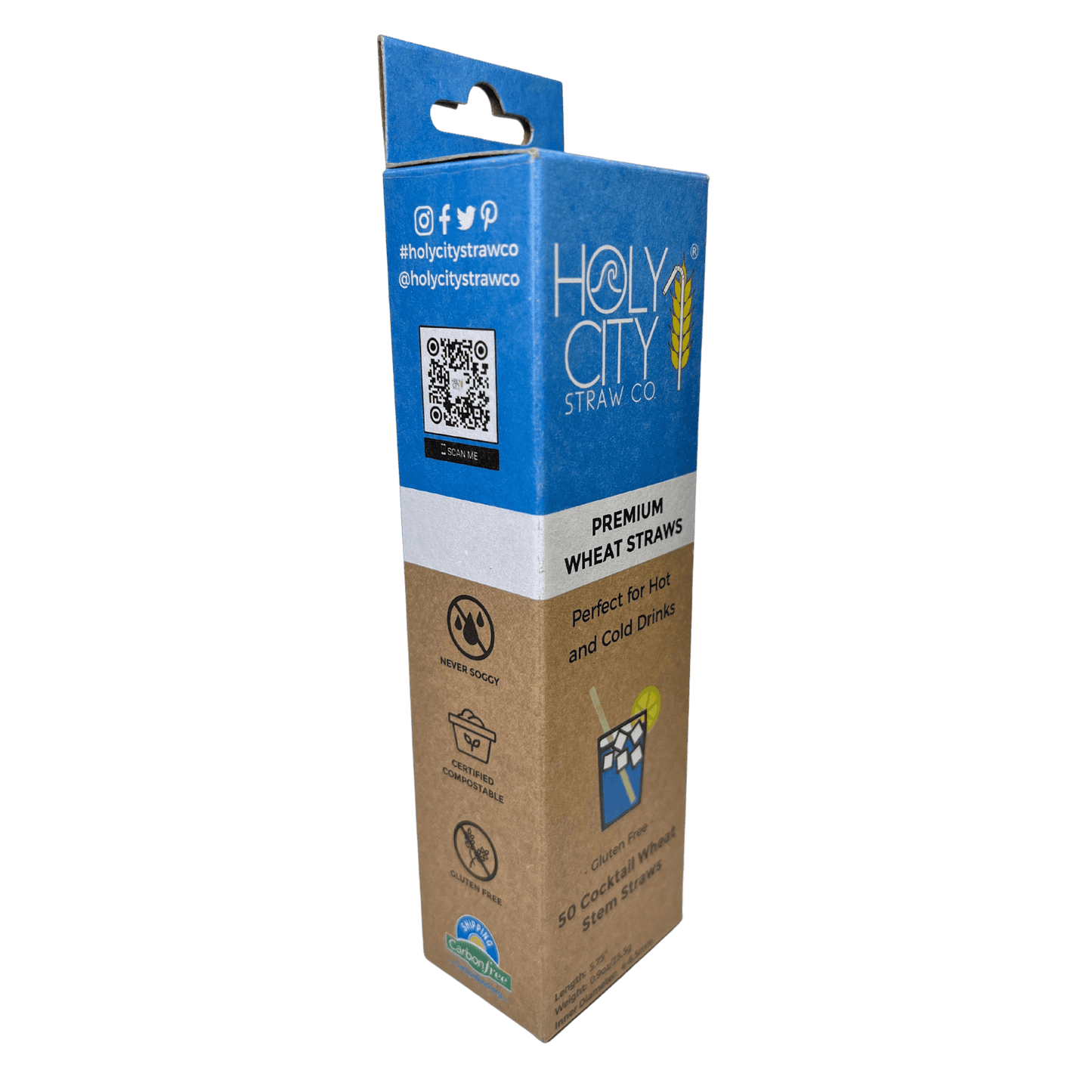 Pailles en blé Holy City Straws pour cocktails - Paquet de 50 (vente au détail)