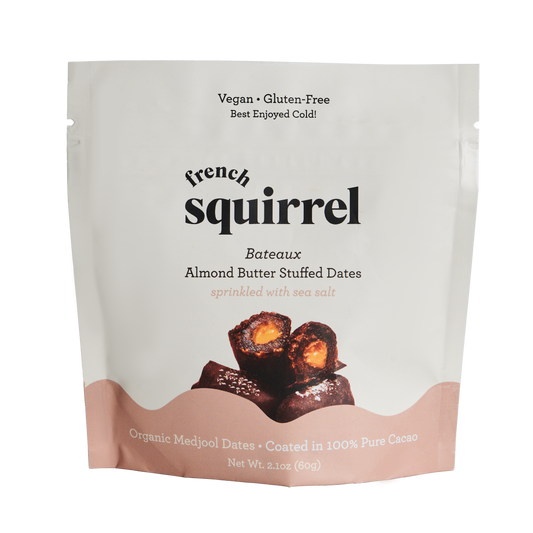 Bateaux au Chocolat au Beurre d'Amandes et à la Noix de Pécan French Squirrel, Dattes Farcies au Chocolat (3 dattes par sachet) x 4 sachets