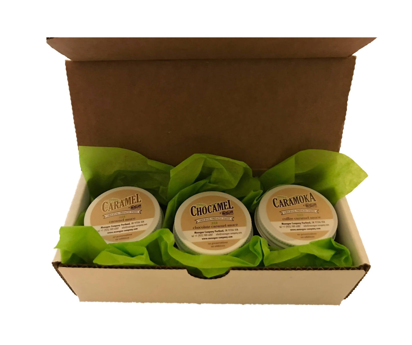 Coffret de sauces caramel (salée, chocolat et café) – 4 x (3 x 70 g)