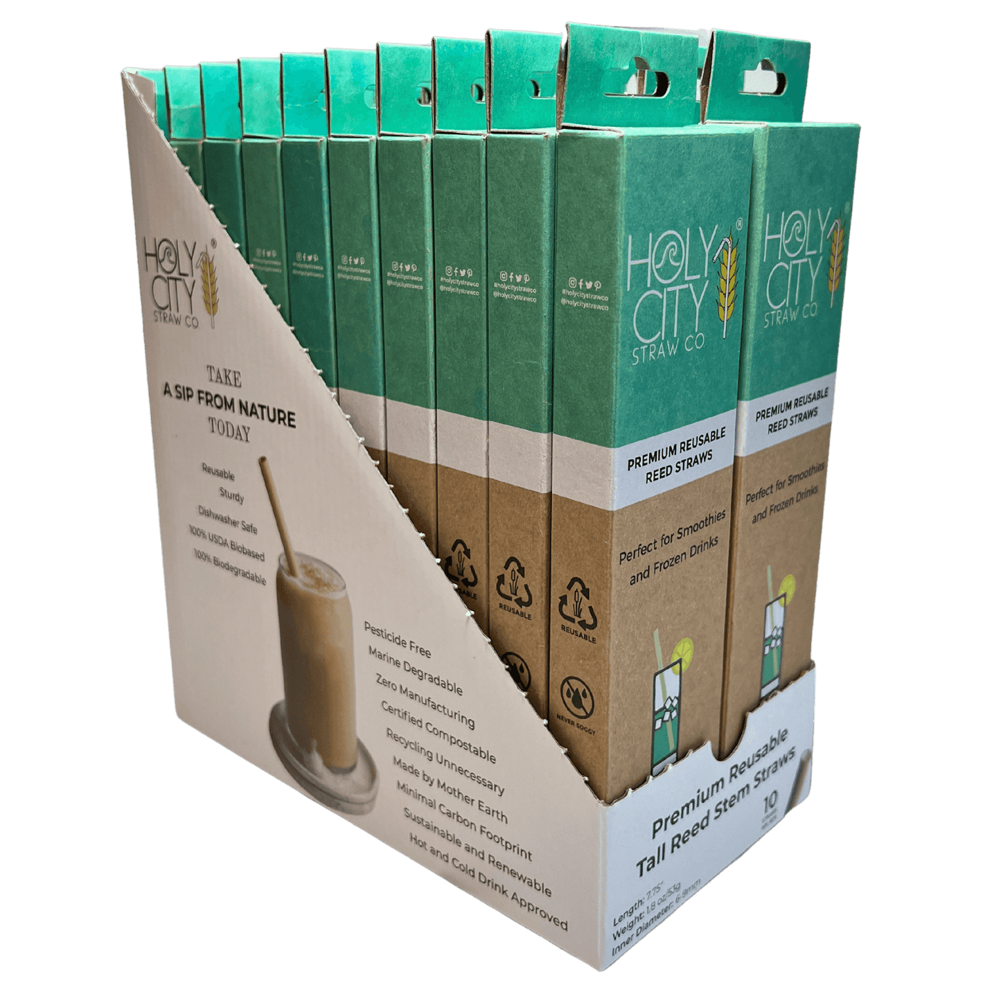 Inner Pack Tall Reusable Reed Drinking Straw 10 Count Boxes Left Angle