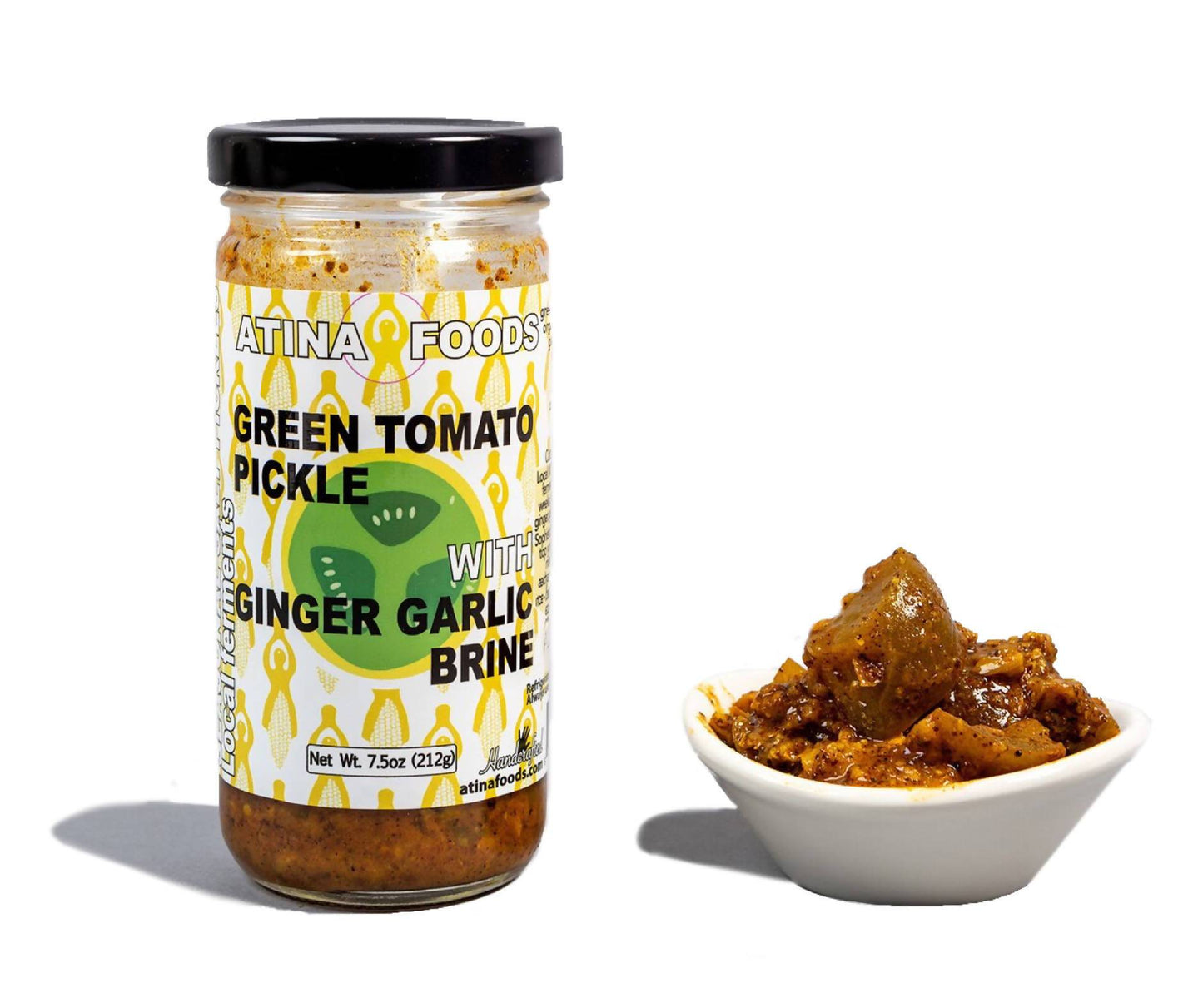 Green Tomatoe Pickle with Ginger Garlic Brine - 12-Jar Pack - Atina Foods | Farm2Me Wholesale