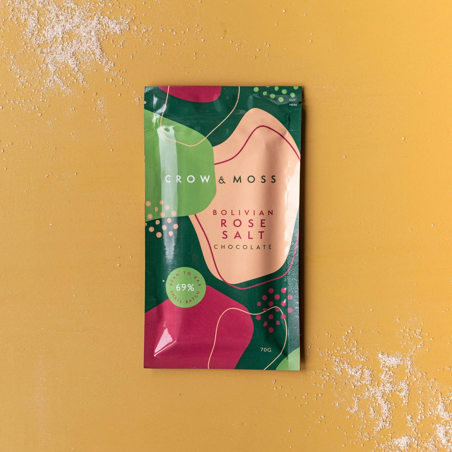 Crow & Moss Chocolate - Bolivian Rose Salt Chocolate Bar 67% - Case of 15 - Dark Chocolate Inclusion Bar - Farm2Me - 860002287232 -