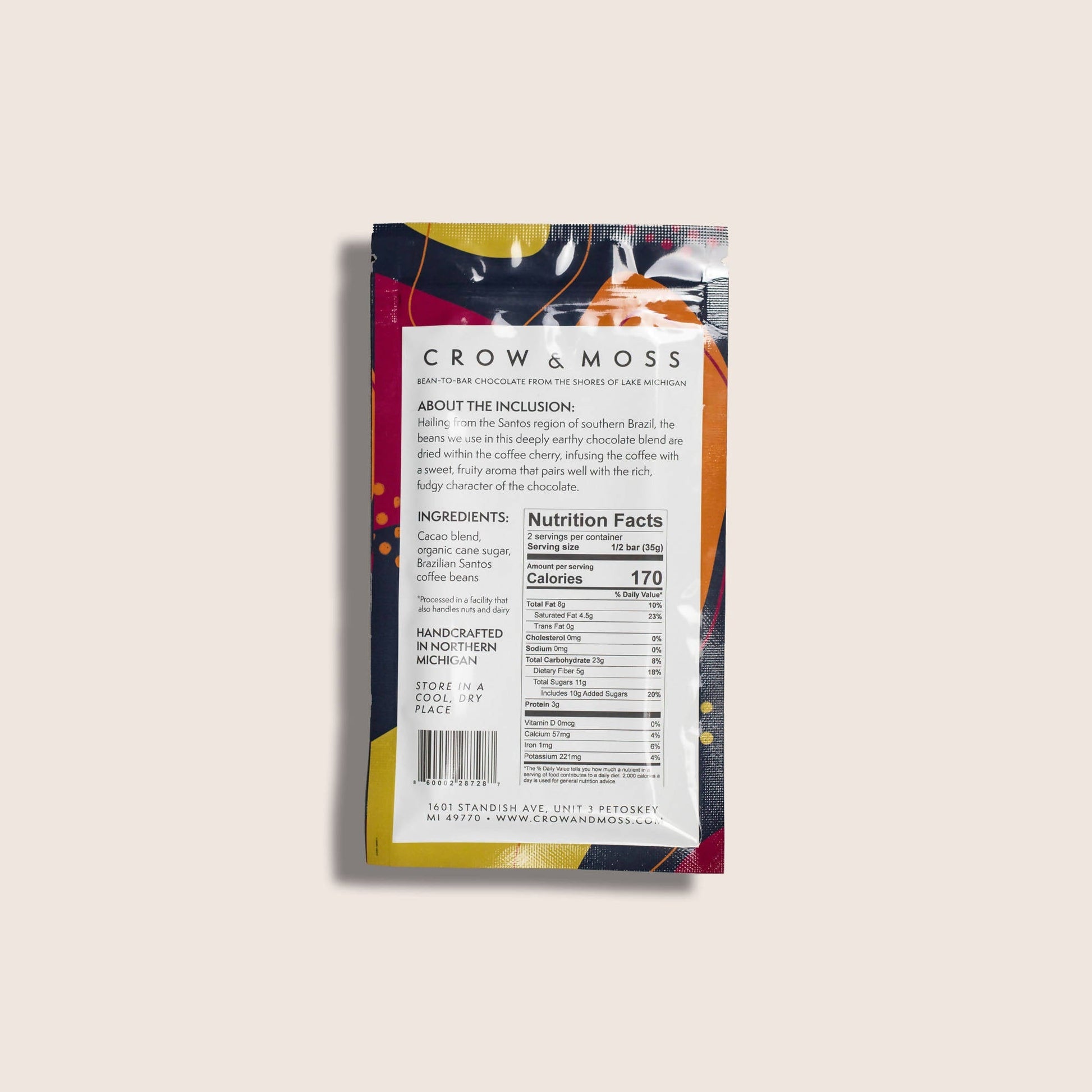Crow & Moss Chocolate - Brazilian Santos Coffee Chocolate Bar 67% - Case of 15 - Dark Chocolate Inclusion Bar - Farm2Me - 860002287242 -