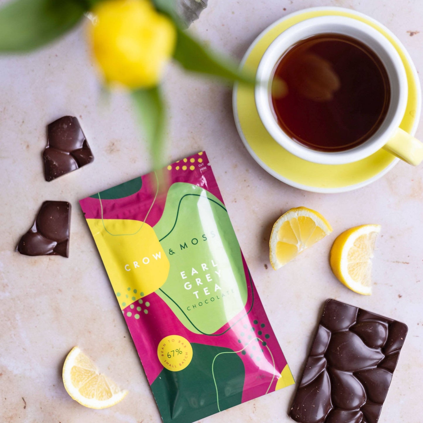Crow & Moss Chocolate - Earl Grey Tea Chocolate Bar 67% - Case of 15 - Inclusion Dark Chocolate Bar - Farm2Me - 860003251027 -