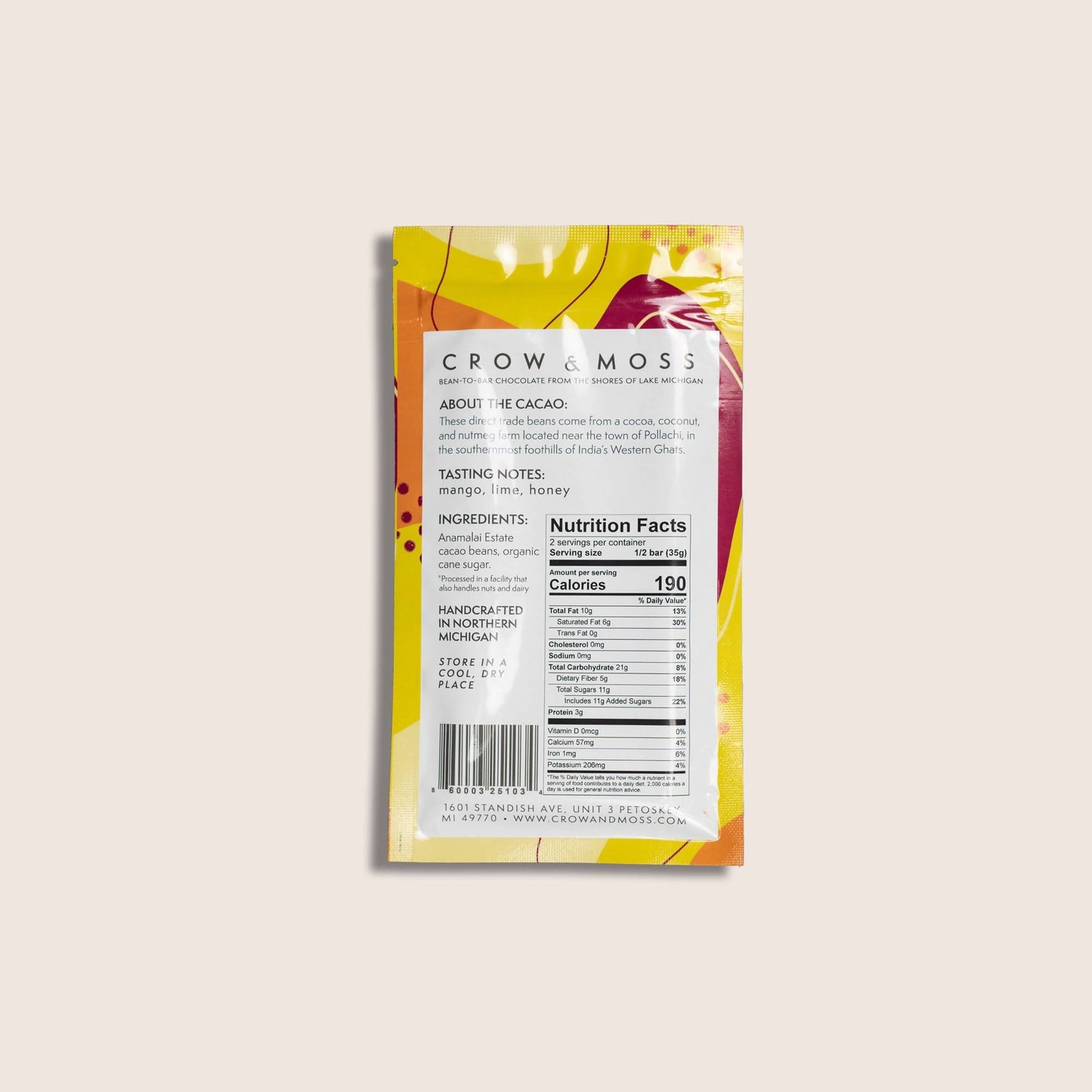 Crow & Moss Chocolate - India Anamalai Chocolate Bar 70% - Case of 15 - Single Origin Dark Chocolate Bar - Farm2Me - 860003251034 -