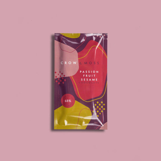Crow & Moss Chocolate - Passion Fruit Sesame Chocolate Bar 68% - Case of 15 - Inclusion Dark Chocolate Bar - Farm2Me - 860005547265 - -