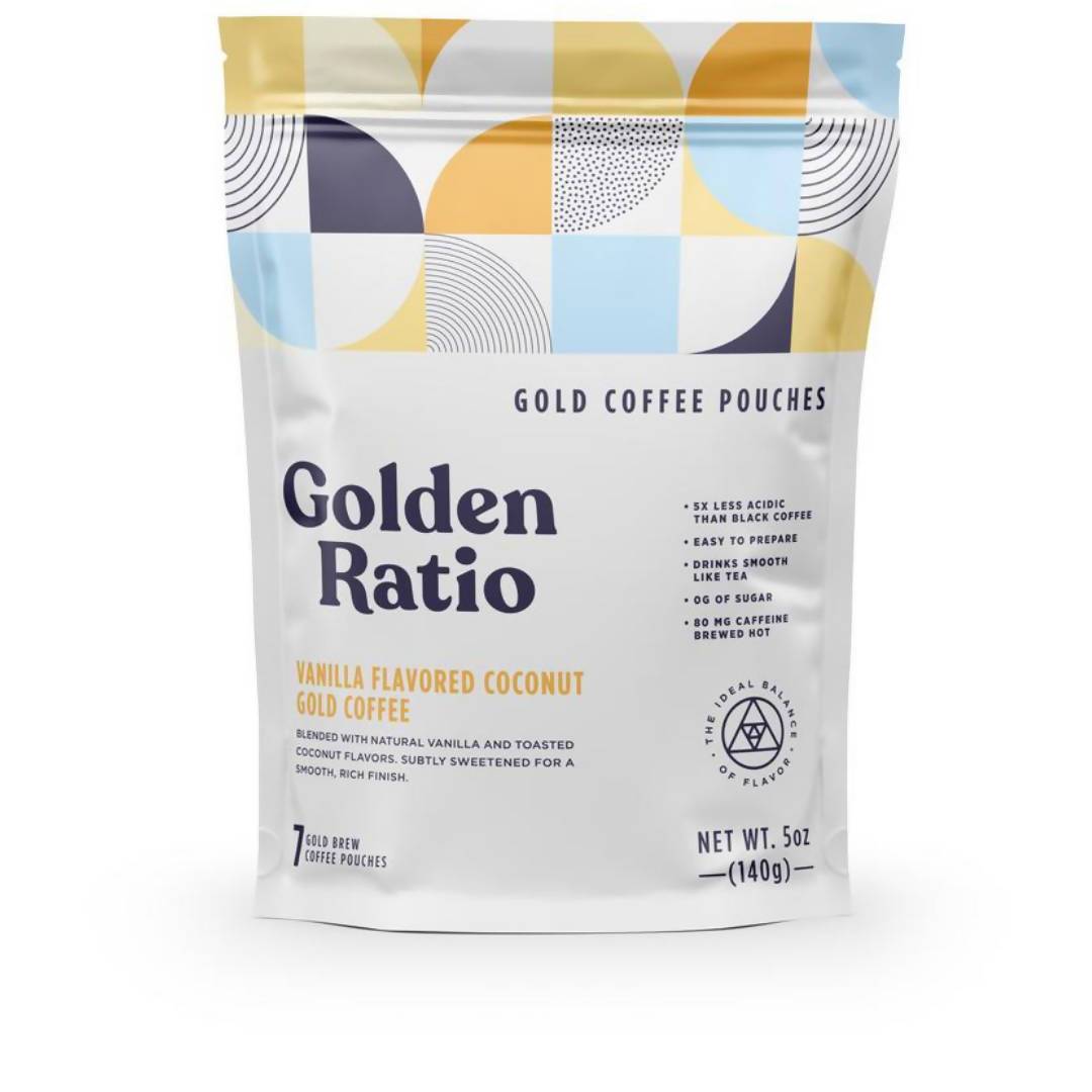 Vanilla Coconut Gold Coffee, Low Acid - 6 bags x 7-pouches - Golden Ratio Coffee | Farm2Me Wholesale