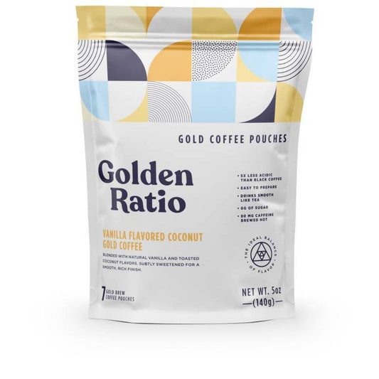Vanilla Coconut Gold Coffee, Low Acid - 6 bags x 7-pouches - Golden Ratio Coffee | Farm2Me Wholesale