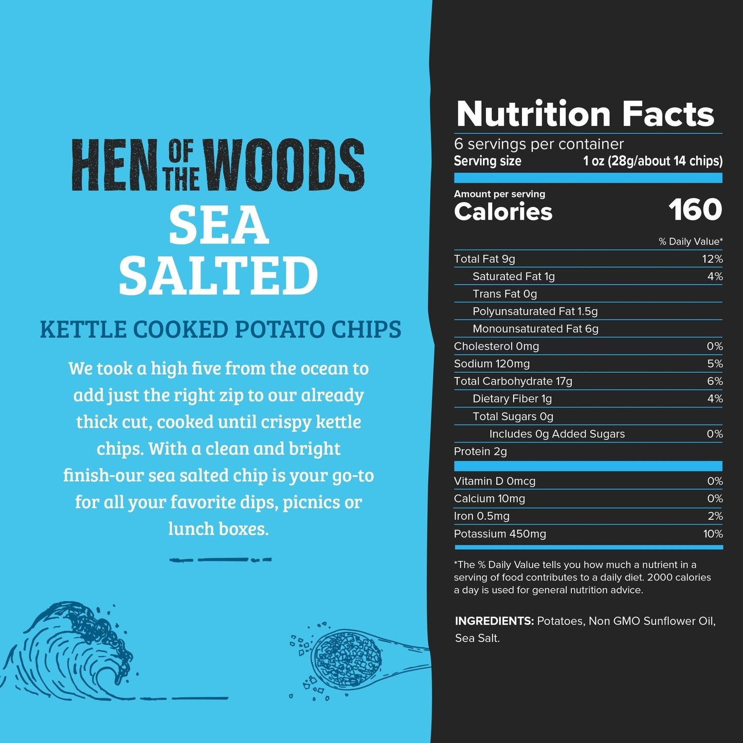 Farm2Me - Snacks - Hen of the Woods LLC - Sea Salted Kettle Chips Bags - 24 x 6oz - Sea Salted Kettle Chips Bags - 24 x 6oz - 30857279006018
