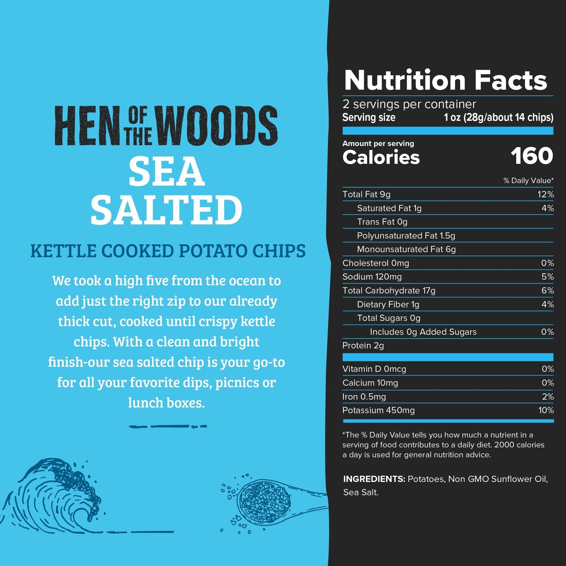 Farm2Me - Snacks - Hen of the Woods LLC - Sea Salted Kettle Chips Bags - 60 x 2oz - Sea Salted Kettle Chips Bags - 60 x 2oz - 30857279006001