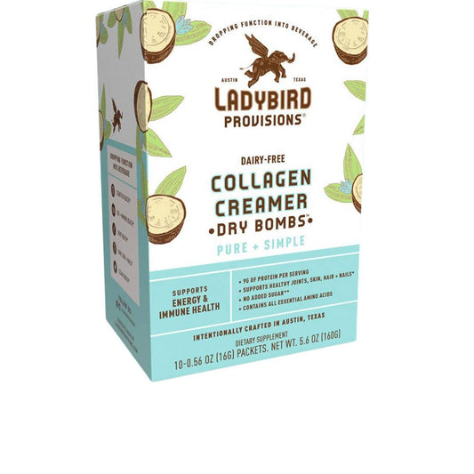 Collagen Creamer (Dairy-Free), Pure + Simple Dry Bomb Packets - 6 Boxes x 10 Packets - Ladybird Provisions | Farm2Me Wholesale