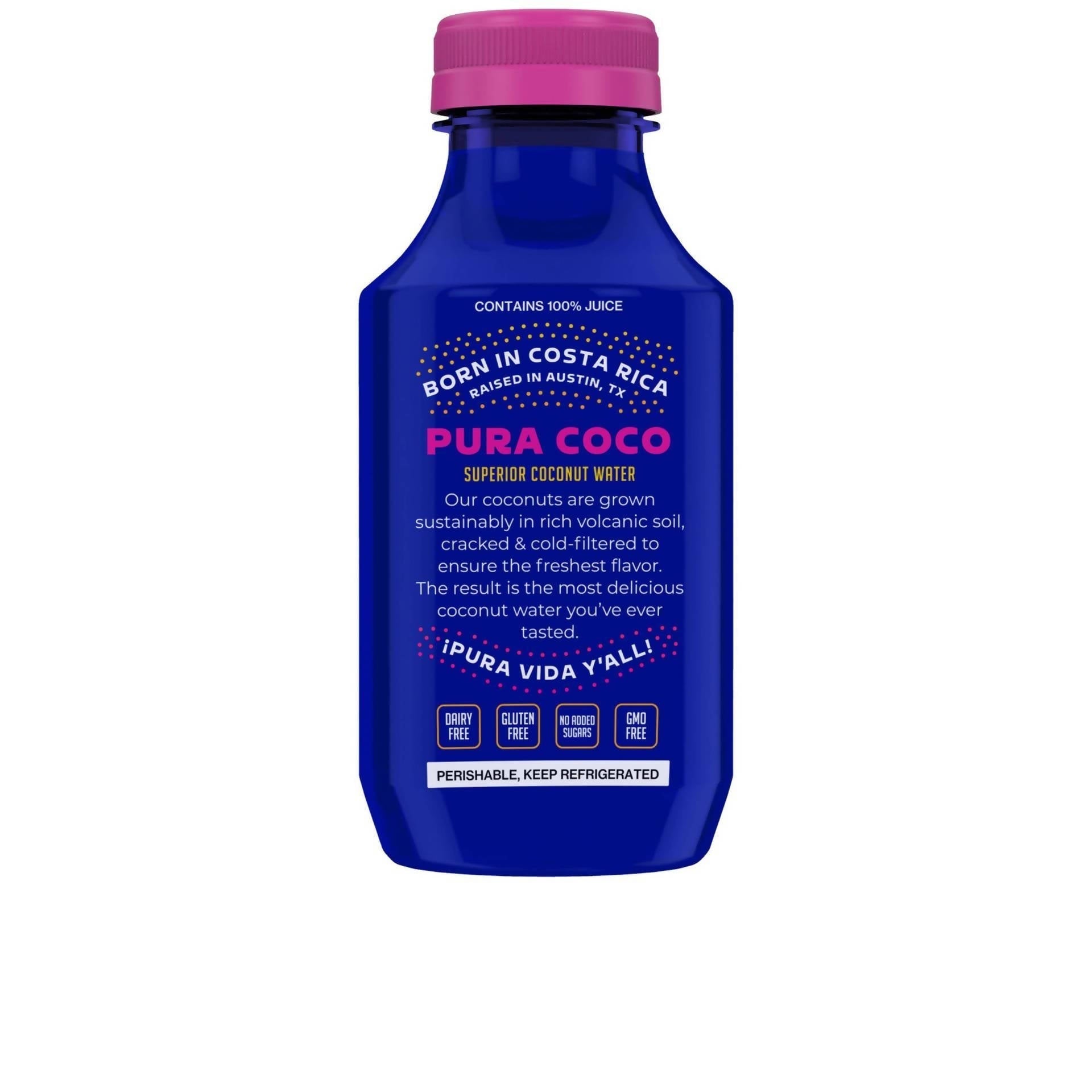 Organic Coconut Water Bottles (Back Label) - 12 x 11.1 oz - Pura Coco Coconut Water | Farm2Me Wholesale