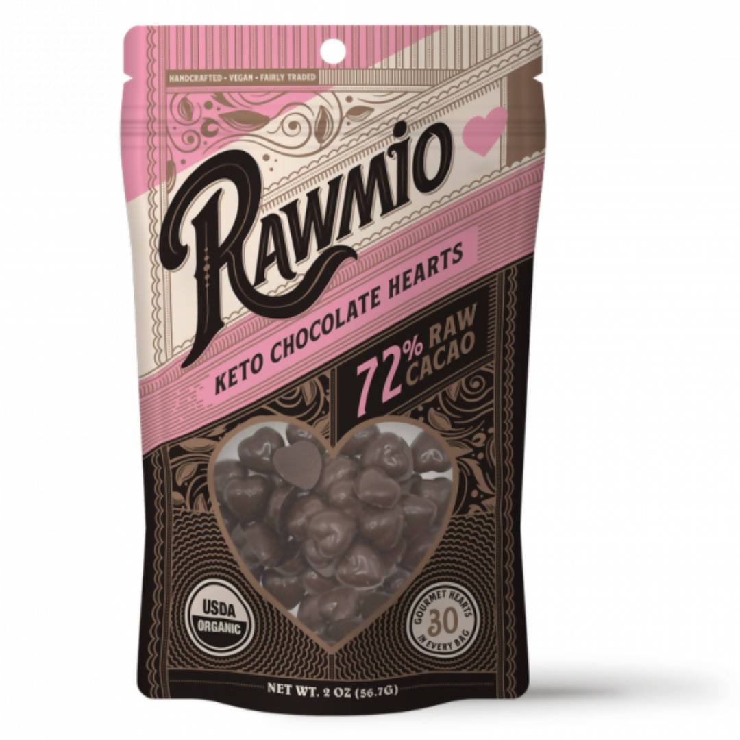 Rawmio Raw Organic Keto Chocolate Hearts, Mini Heart Chocolates - 18-Bags Pack - Rawmio Chocolate | Farm2Me Wholesale