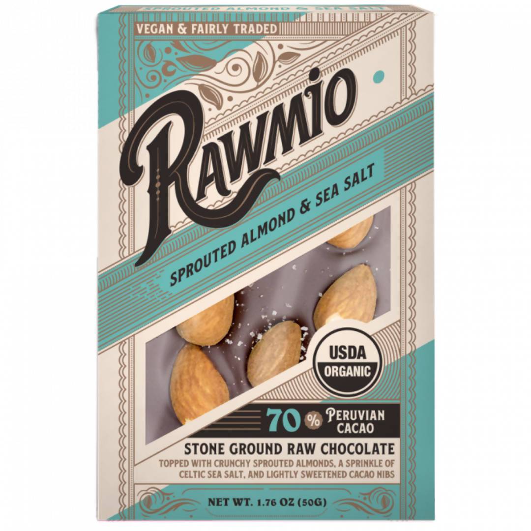 Farm2Me - Snacks - Rawmio Chocolate - Sprouted Almond & Sea Salt Raw Chocolate Bark - 12 x 1.76oz - Sprouted Almond & Sea Salt Raw Chocolate Bark - 12 x 1.76oz - 850020805020