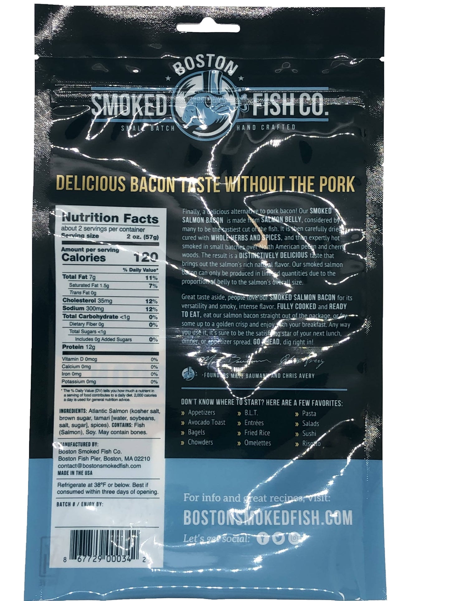 Salmon Bacon (Hot Smoked Belly) - 12-Bags Packs - Boston Smoked Fish Co | Farm2Me Wholesale