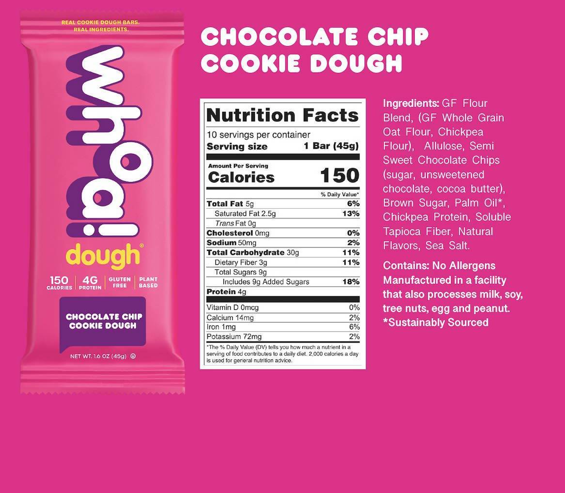 Farm2Me - Snacks - Whoa Dough - Chocolate Chip Cookie Dough Bar - 10 x 1.6oz - Chocolate Chip Cookie Dough Bar - 10 x 1.6oz - 860002341743