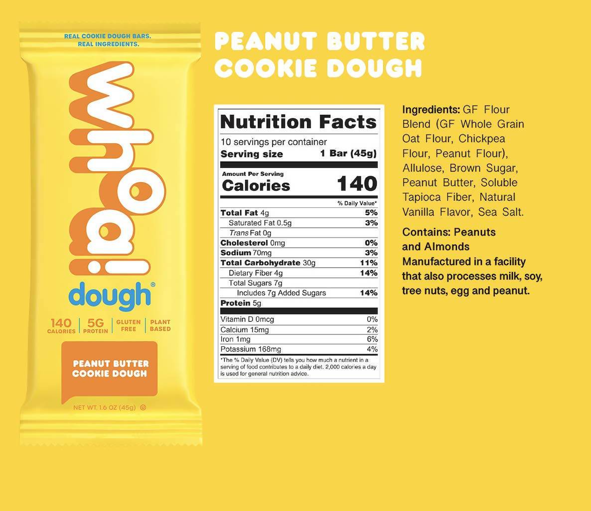 Farm2Me - Snacks - Whoa Dough - Peanut Butter Cookie Dough Bar - 100 x 1.6oz - Peanut Butter Cookie Dough Bar - 100 x 1.6oz - 860002341736