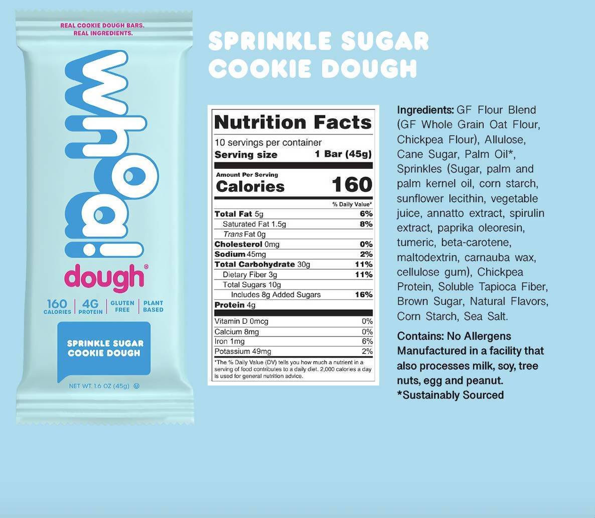 Farm2Me - Snacks - Whoa Dough - Sprinkle Sugar Cookie Dough Bar - 100 x 1.6oz - Sprinkle Sugar Cookie Dough Bar - 100 x 1.6oz - 860002341774