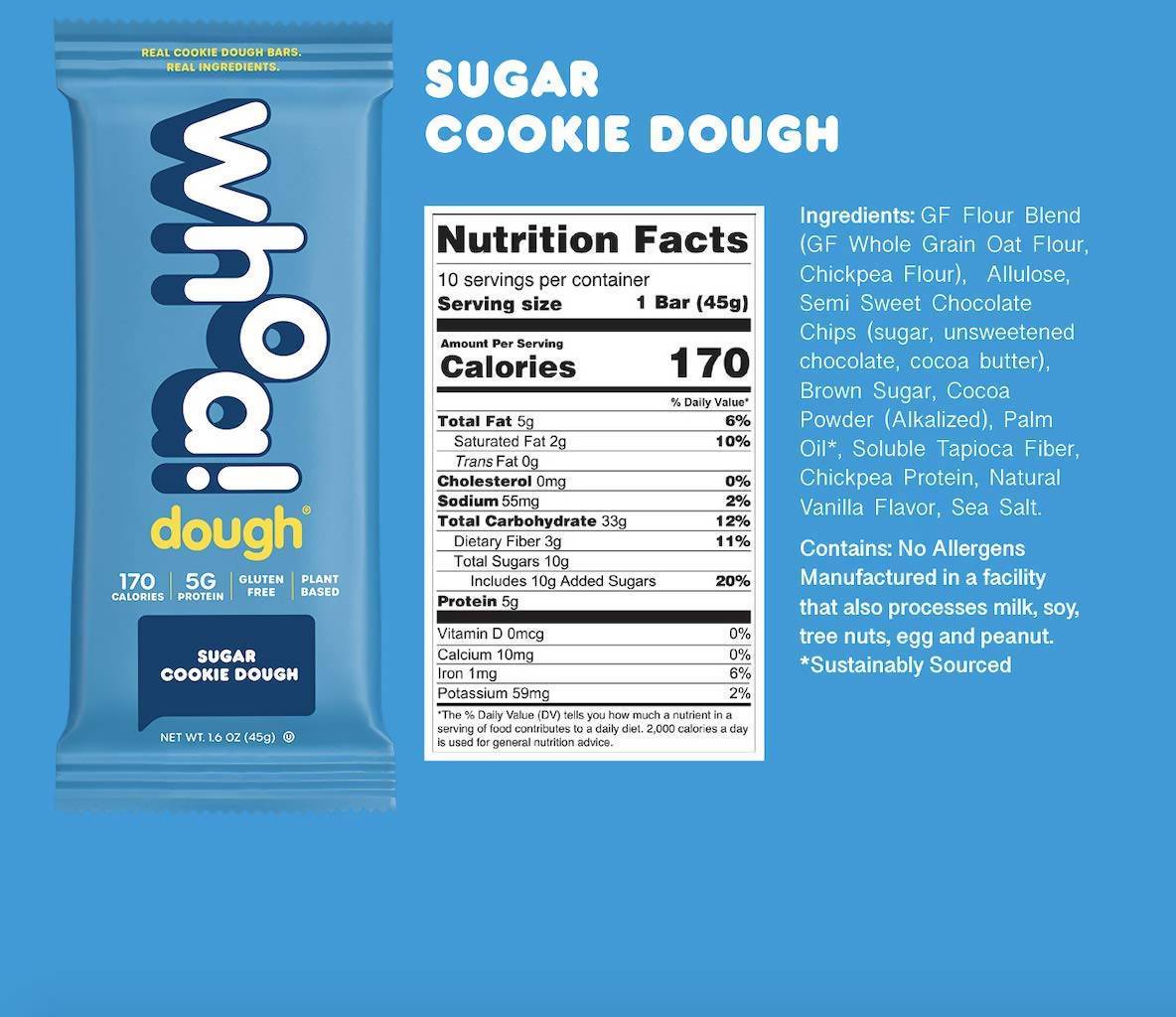 Farm2Me - Snacks - Whoa Dough - Sugar Cookie Dough Bar - 100 x 1.6oz - Sugar Cookie Dough Bar - 100 x 1.6oz - 860002341767